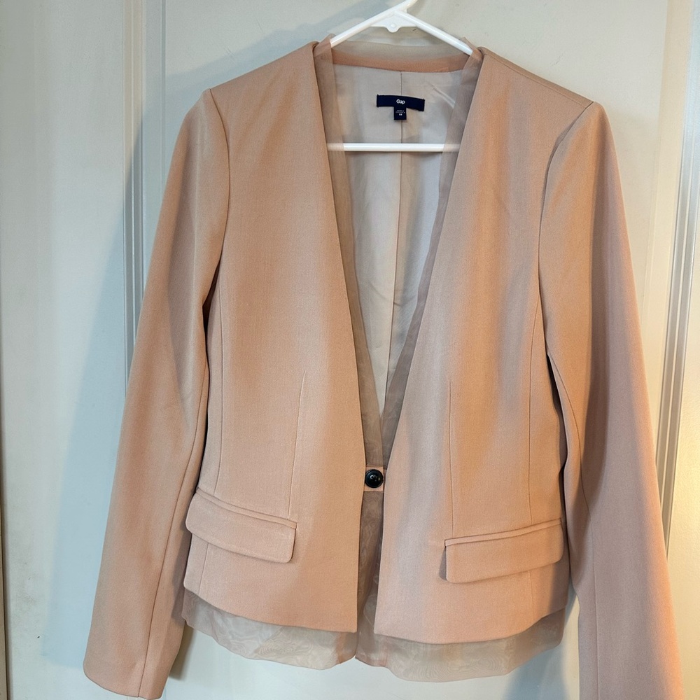 GAP Dusty Rose Pink Sheer Underlining One Button Feminine Blazer, Size 10